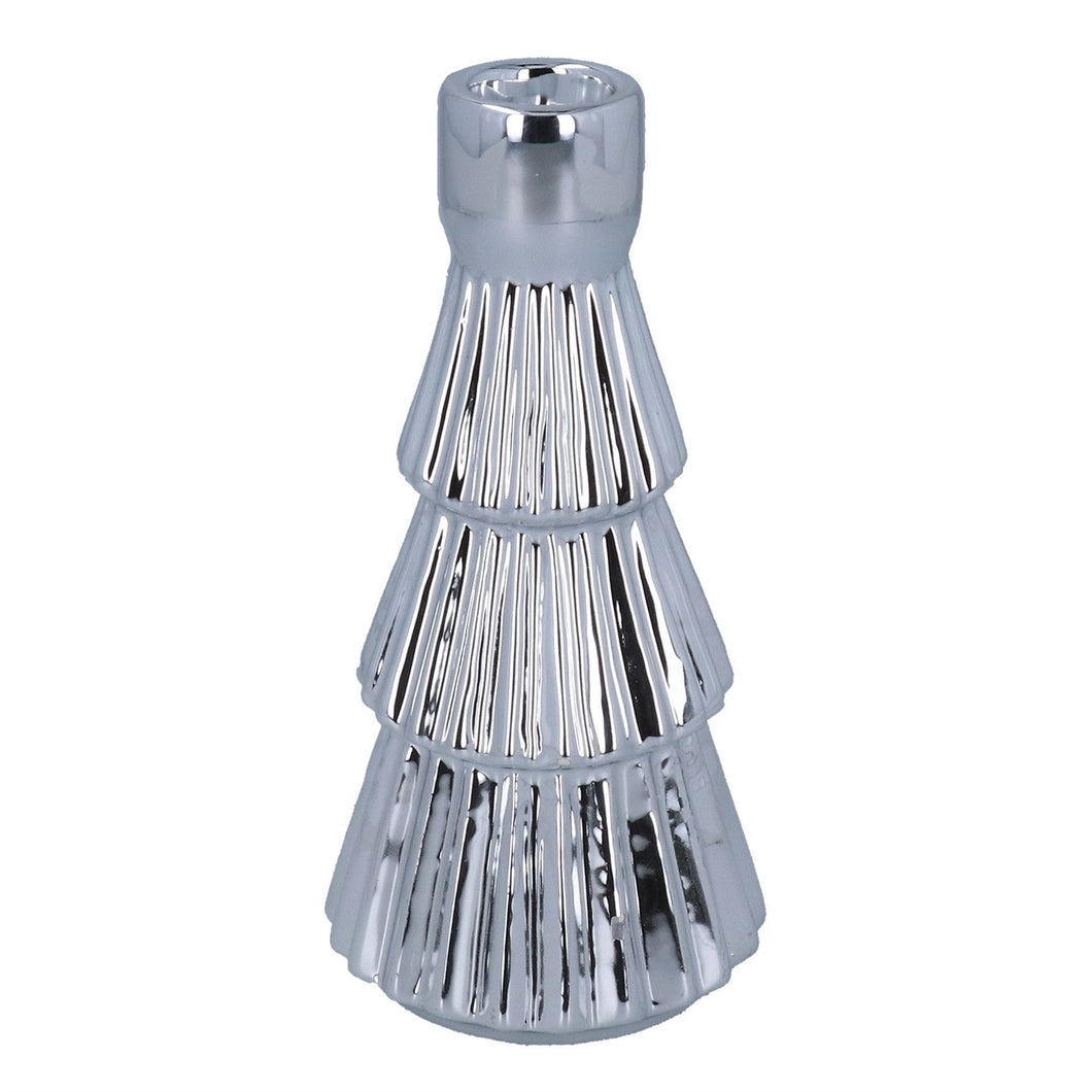 Silver Ceramic Christmas Tree Candlestick