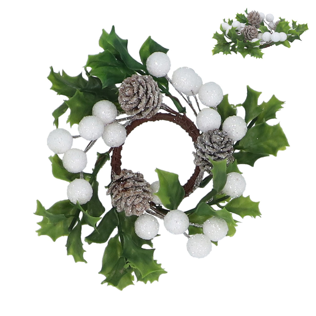 White Snowberry & Cone Candle Ring