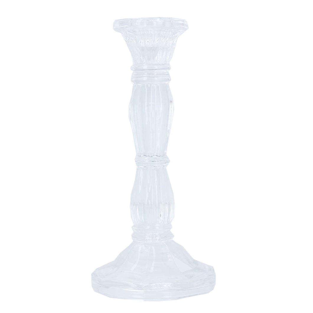 Clear Glass Moulded Candlestick Lrg