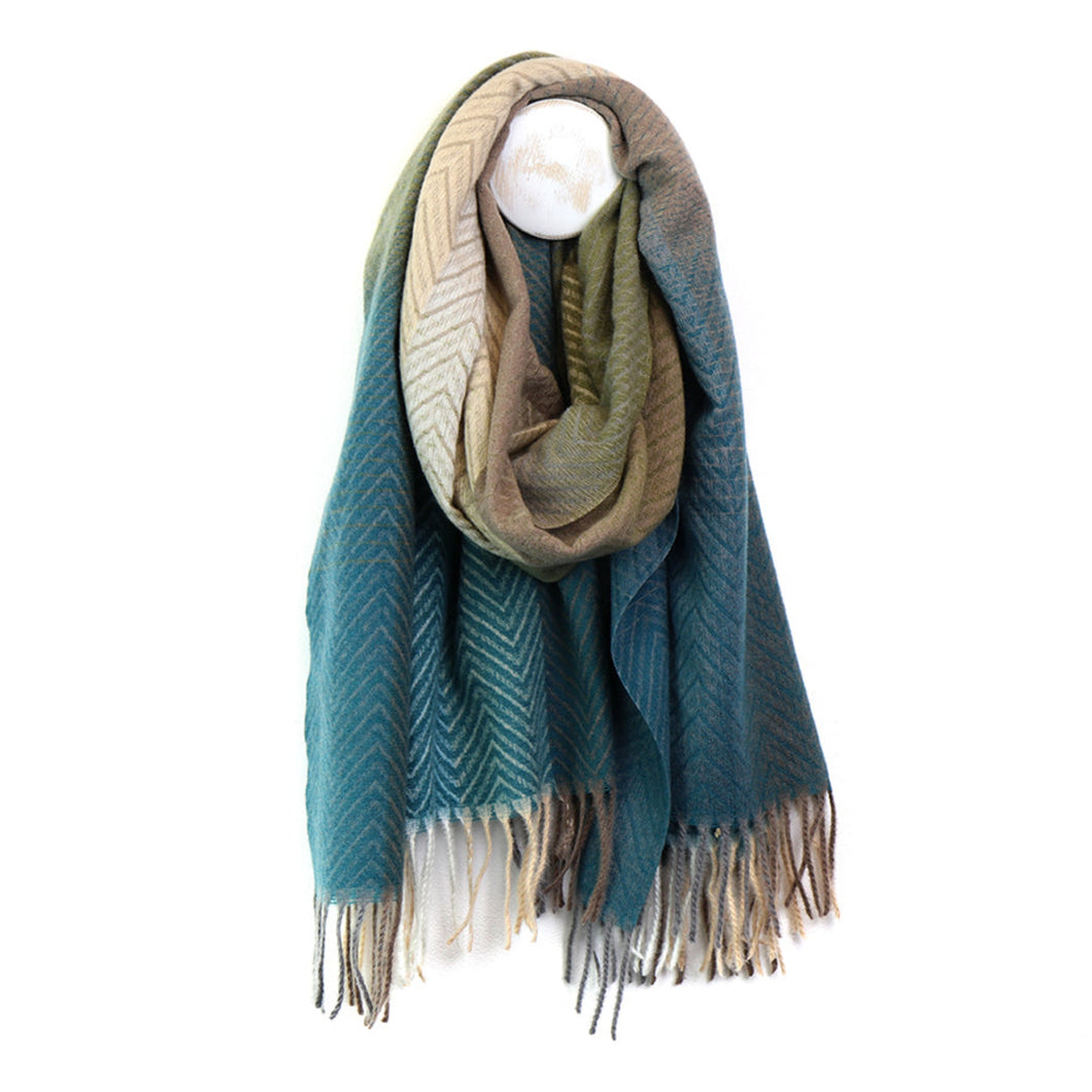Teal Blue/Taupe Ombre Chevron Scarf