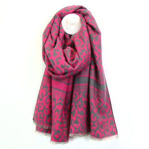 Bright Pink Animal Print Jacquard Scarf