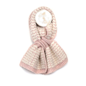 Pink/Cream Heart Knit Short Pull Thru Scarf