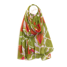 Load image into Gallery viewer, Green &amp; Orange Flannel Flower Print Scarf
