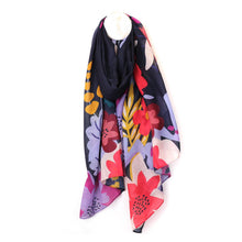 Load image into Gallery viewer, Navy Scarf with Tropical Print
