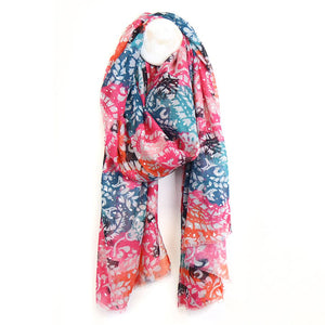 Pink and Blue Paisley Print Scarf