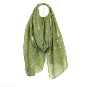 Recycled Green Rose Gold Ginkgo Scarf