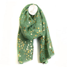 Load image into Gallery viewer, Recycled Green Gold Large Speckled Print Scarf
