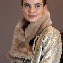 Load image into Gallery viewer, Taupe Faux Fur Pull Through Scarf
