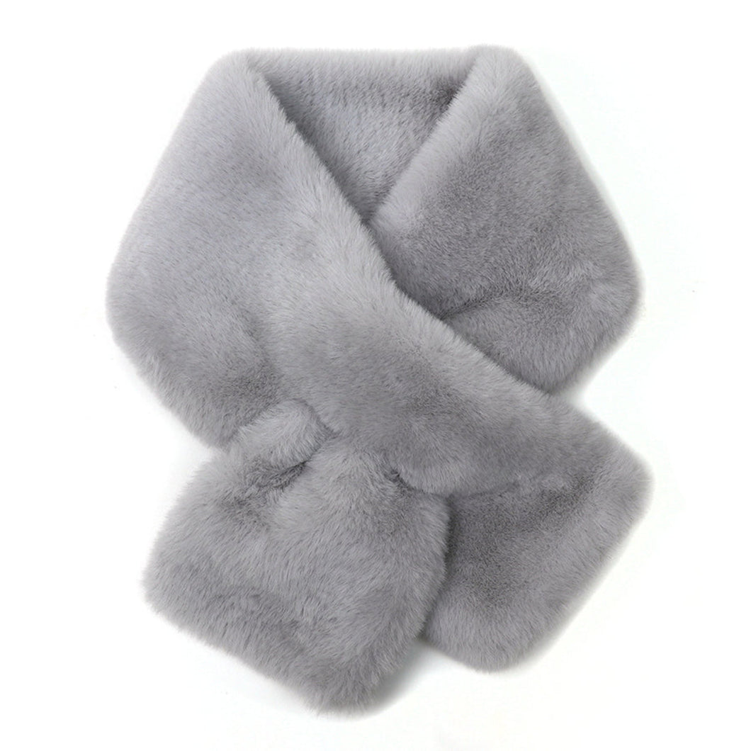 Grey Faux Fur Pull Through Scarf