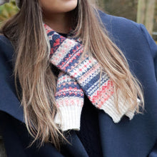 Load image into Gallery viewer, Cream/Denim/Coral Pull Through Scarf
