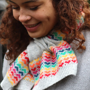 Rainbow Heart/Grey Wool Blend Pull Through Scarf