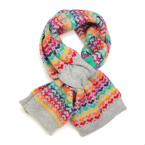 Rainbow Heart/Grey Wool Blend Pull Through Scarf