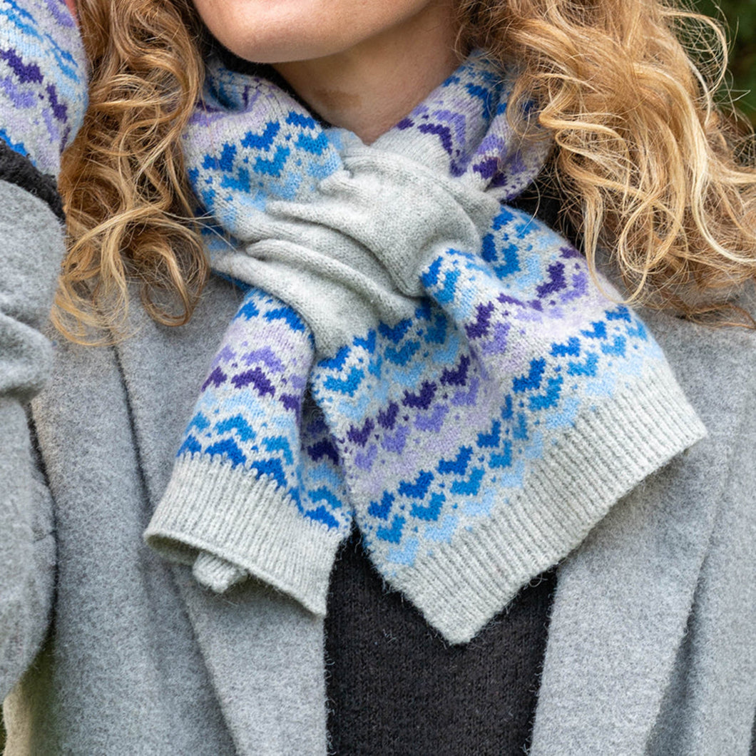 Blue Mix Heart/Grey Wool Blend Pull Through Scarf