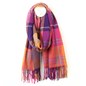 Purple/Pink/Orange Mix Checked Winter Scarf