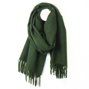 Pine Green Running Stitch Check Scarf