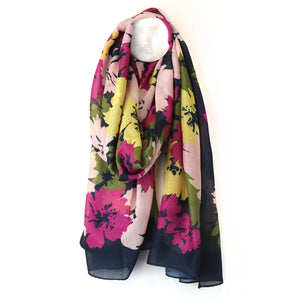 Navy/Fuschia Floral Print Scarf