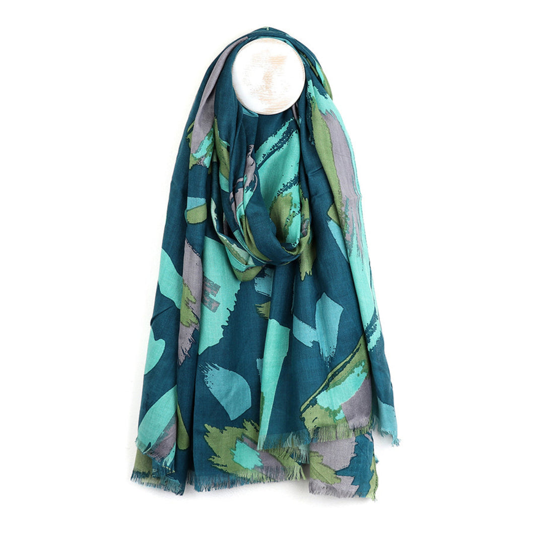 Teal/Aqua Mix Paint Brush Print Scarf