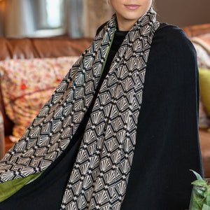 Black/Green Deco Print Scarf