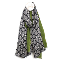 Load image into Gallery viewer, Black/Green Deco Print Scarf
