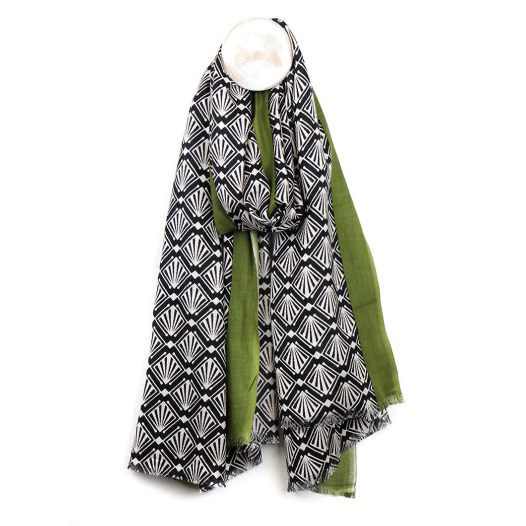 Black/Green Deco Print Scarf