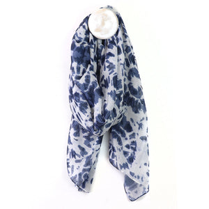 White and Blue Blend Tie-Dye Scarf