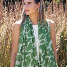Load image into Gallery viewer, Green and Ecru Recycled Blend Shape Print Scarf
