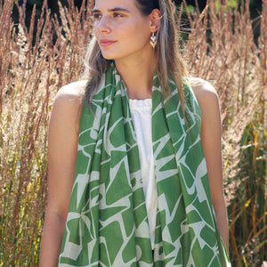 Green and Ecru Recycled Blend Shape Print Scarf