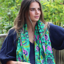 Load image into Gallery viewer, Green Mix Abstract Meadow Print Scarf

