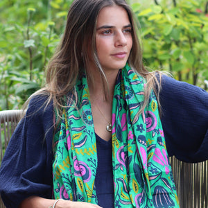 Green Mix Abstract Meadow Print Scarf
