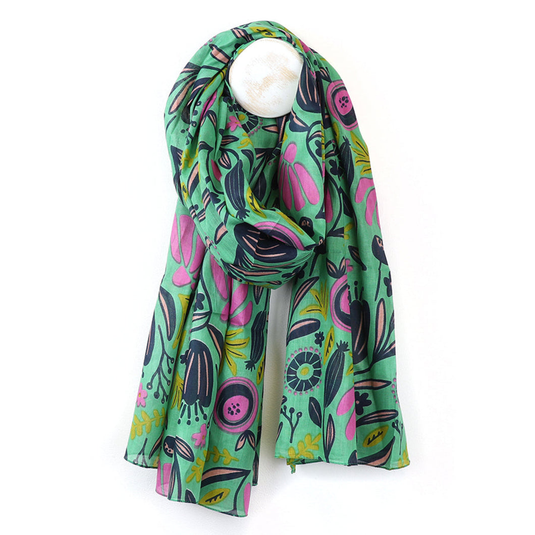 Green Mix Abstract Meadow Print Scarf