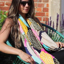 Load image into Gallery viewer, Bamboo Scarf with Black/Pink Dotty Circle Print
