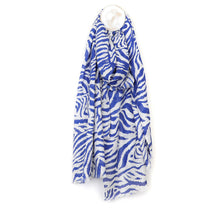 Load image into Gallery viewer, Bamboo Blue/White Zebra Print Scarf
