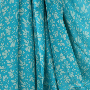 Teal Blue Floral Stencil Print Scarf with Fringe