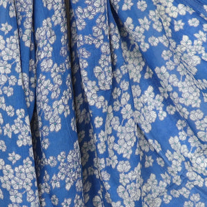 Royal Blue Cherry Blossom Print Scarf with Fringe