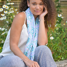 Load image into Gallery viewer, Teal Mix Circle and Metallic Print Scarf
