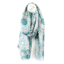 Load image into Gallery viewer, Teal Mix Circle and Metallic Print Scarf
