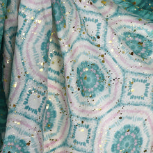 Load image into Gallery viewer, Teal Mix Circle and Metallic Print Scarf
