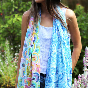 Blue Mix Watercolour Rainbow Print Scarf