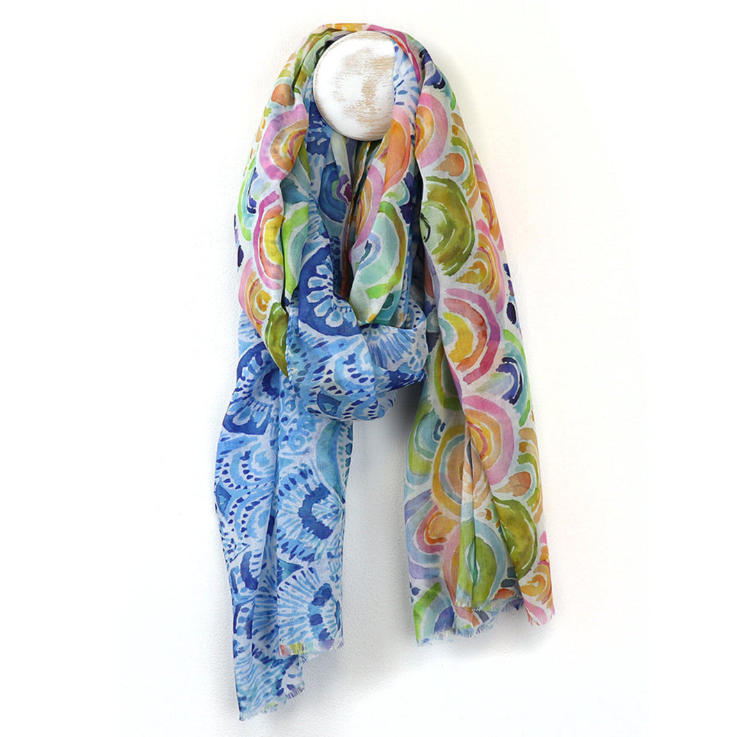 Blue Mix Watercolour Rainbow Print Scarf
