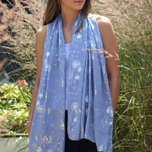 Load image into Gallery viewer, Mid Blue/Metallic Dandelion Print Scarf
