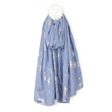 Load image into Gallery viewer, Mid Blue/Metallic Dandelion Print Scarf
