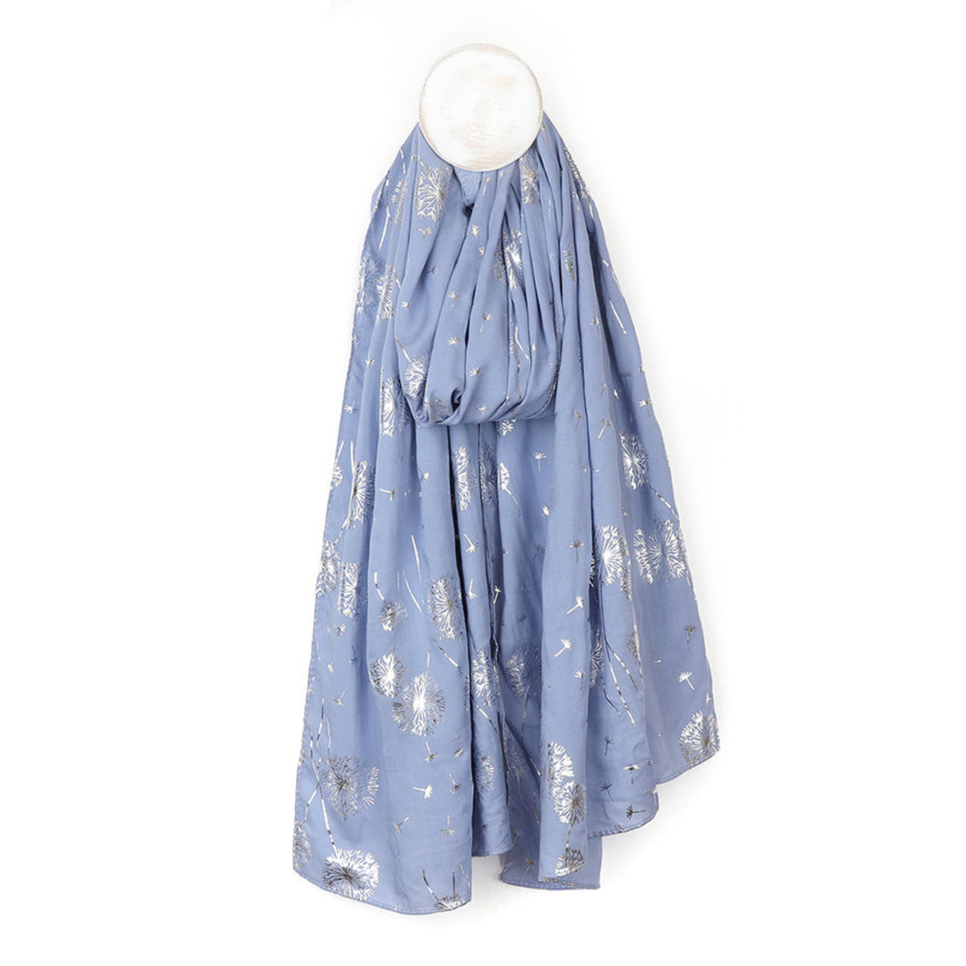 Mid Blue/Metallic Dandelion Print Scarf