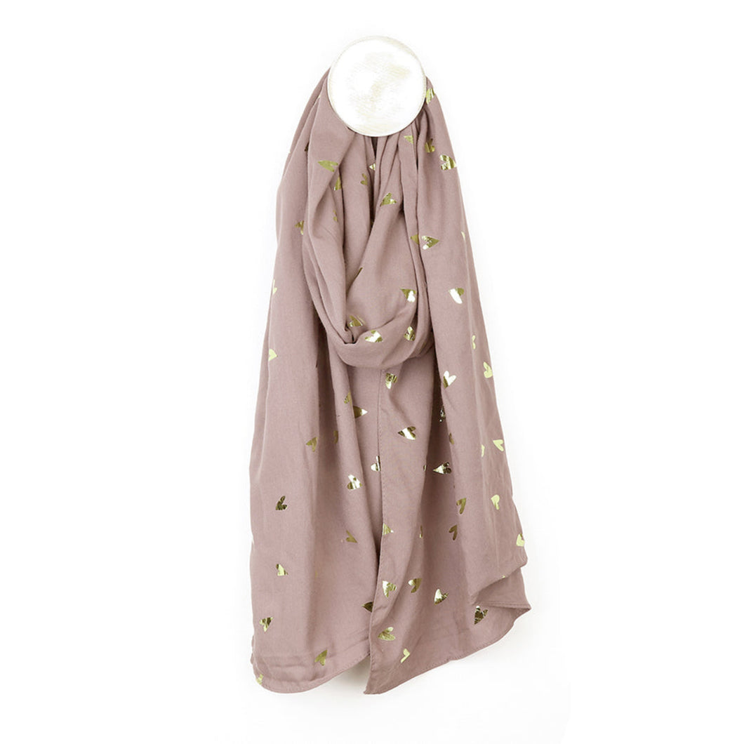 Buff Pink/Metallic Heart Print Scarf