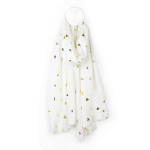White/Metallic Heart Print Scarf