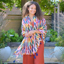 Load image into Gallery viewer, Ikat Print Scarf with Tassels
