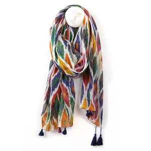 Ikat Print Scarf with Tassels
