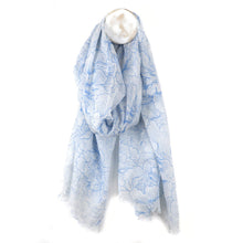 Load image into Gallery viewer, White/Blue Flower Outline Print Scarf
