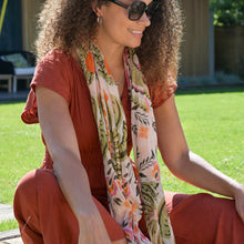 Load image into Gallery viewer, Orange/Green Folksy Floral Print Scarf
