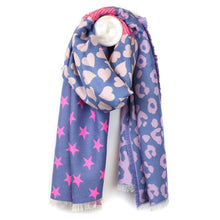 Load image into Gallery viewer, Reversible Blue/Pink Star, Heart/Leopard Scarf
