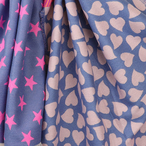 Reversible Blue/Pink Star, Heart/Leopard Scarf